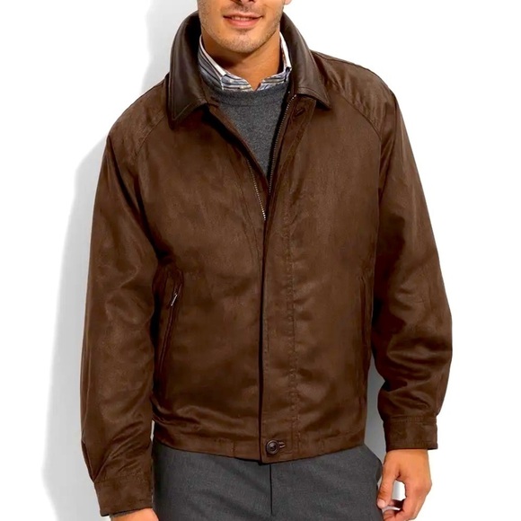 Rainforest Twill Bomber Jacket Leather Collar Men’s Size Medium - Picture 1 of 16